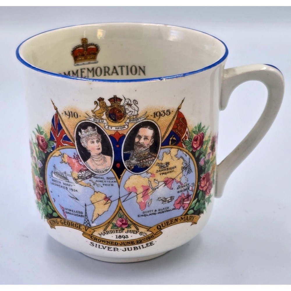 Vtg Alma Ware England King George Queen Mary Silver Jubilee World Map  MINI  Mug